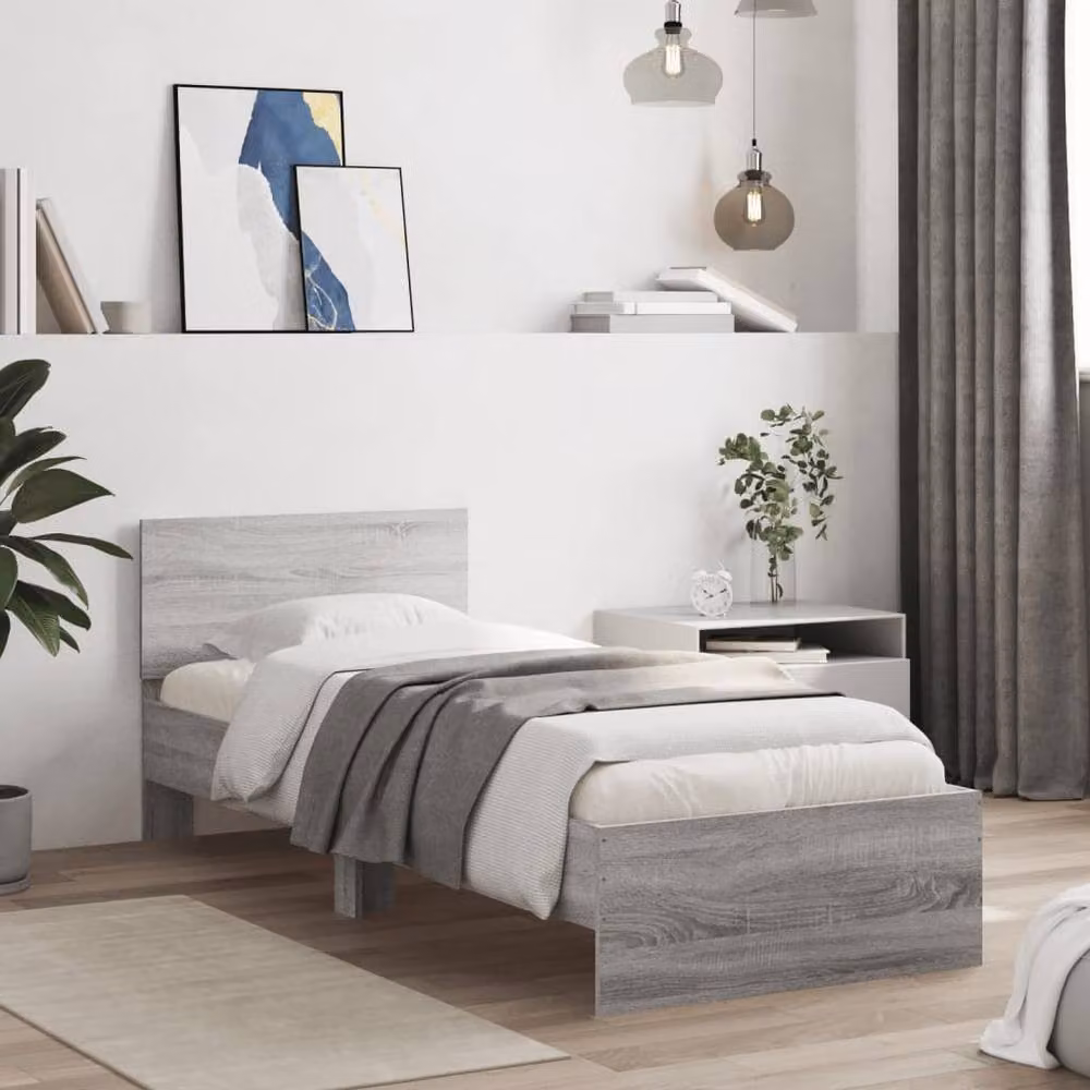 Berkfield Home Modern Grey Bed Frame with Headboard and Lift Up Base, W/D/H: 90 x 200 x 70 cm – 2