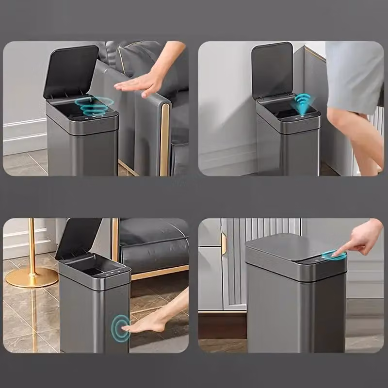 Dyzi Set of 2 Black Slim Automatic Motion Sensor Touchless Trash Cans – 6