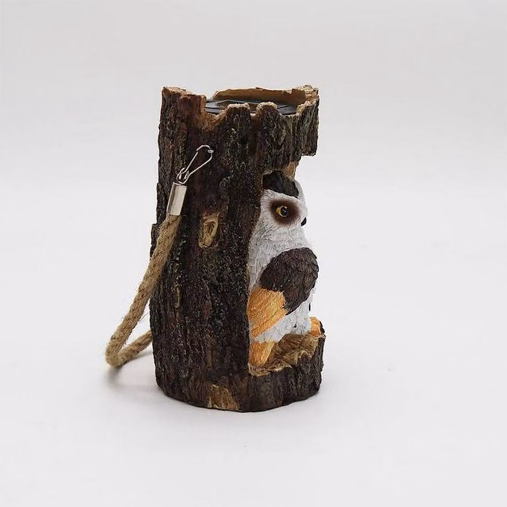 Quipulse Style 2 Solar-Powered Brown Resin Tree-Stump Hanging Lantern for Garden – 3