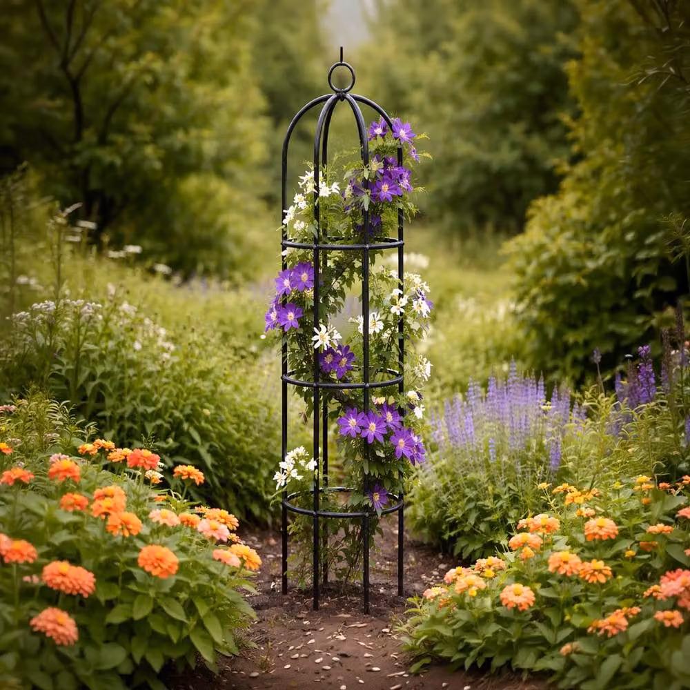 Marco Paul Heavy Duty Metal Garden Obelisk Trellis Support in Black, Height: 190 cm, Width: 40 cm – 4