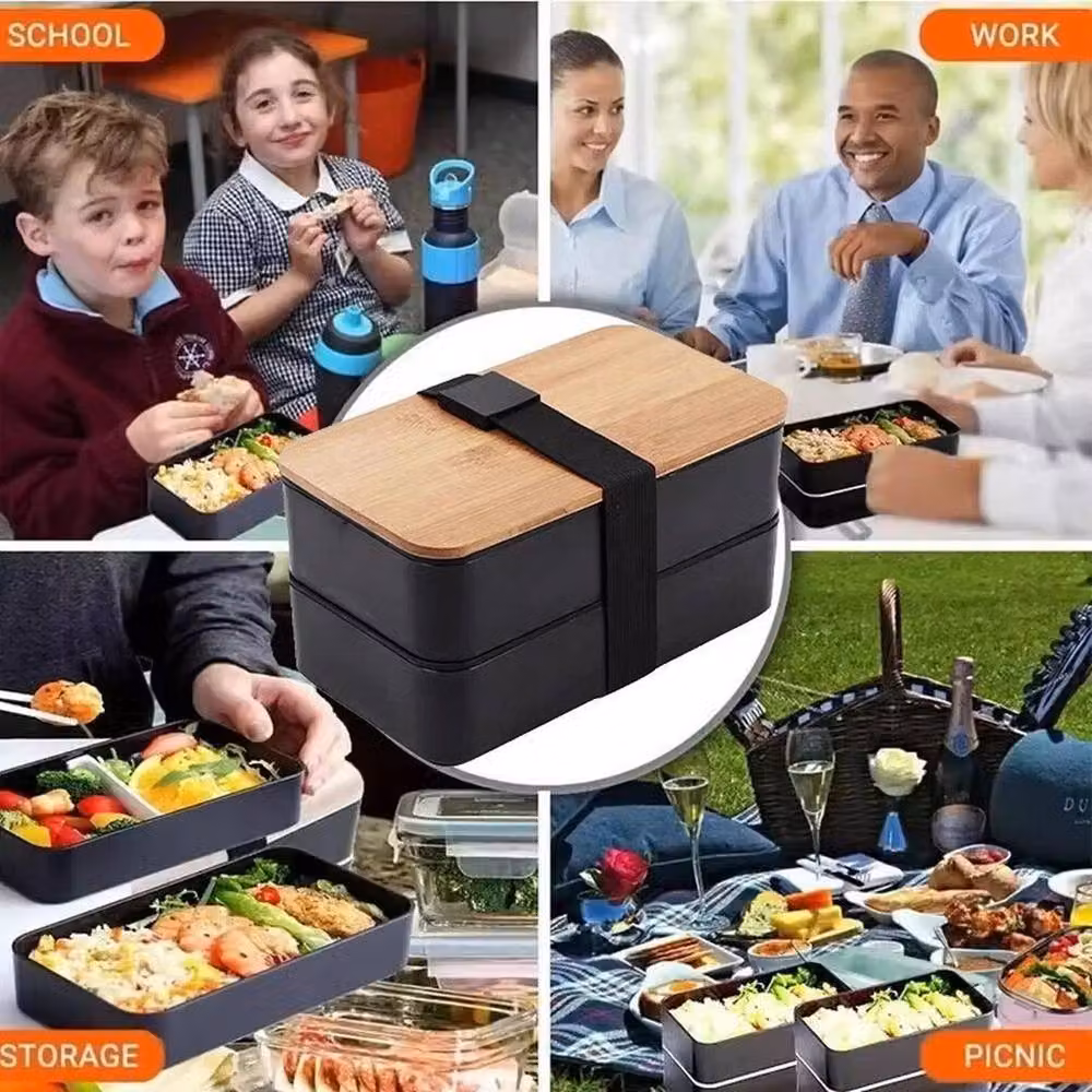 FLAVORA Black Leakproof Picnic Food Storage Lunch Bag with Bamboo Details – 6