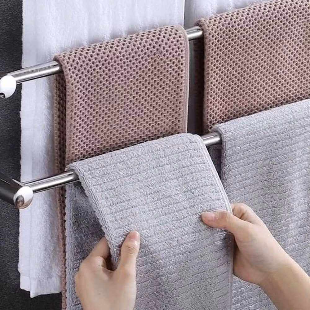 FORGEVIO Silver Double Towel Rail Bathroom Rack Shelf, W: 180 cm, H: 180 cm, D: 50 cm – 1