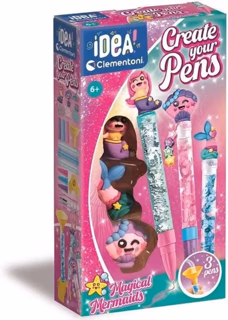 Clementoni Magical Mermaids Pen Toppers and Accessories Set in Pink and Multicolour