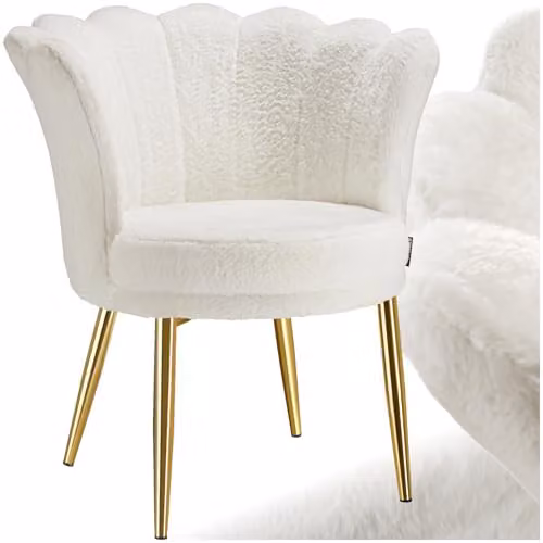tectake Stella Armchair with Faux Fur and Velvet Cover in Beige and Gold