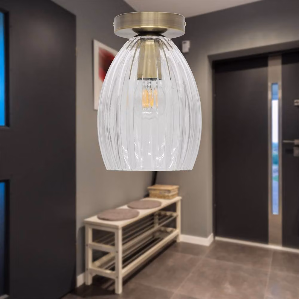First Choice Lighting Birch Clear Glass and Antique Brass Ceiling Light Fitting – 2