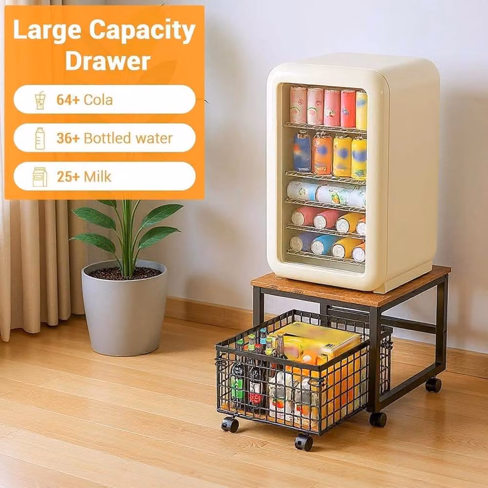 Havendro Multicolour Fridge Stand with Rolling Drawer Basket and Industrial Metal and Wood Cabinet – 3