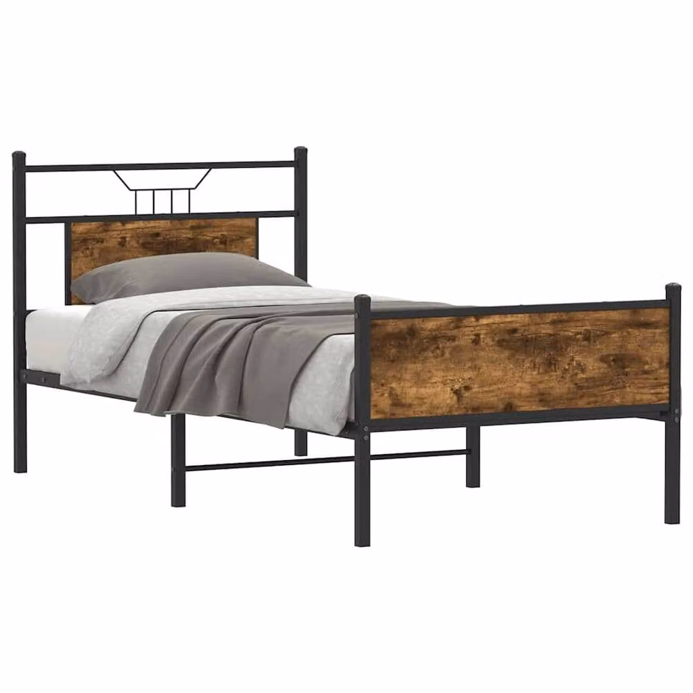 Berkfield Home Single Bed Frame in Smoked Oak Brown, Engineered Wood, W/D/H: 90 x 190 cm – 1