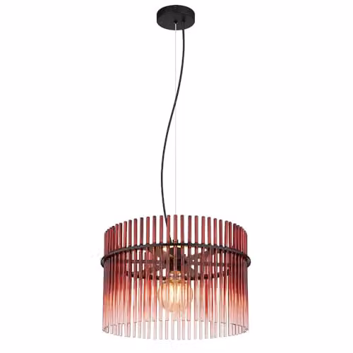 Globo Lighting Blackberry Red and Black Glass Rods Pendant Lamp, D x H: 40 x 150 cm
