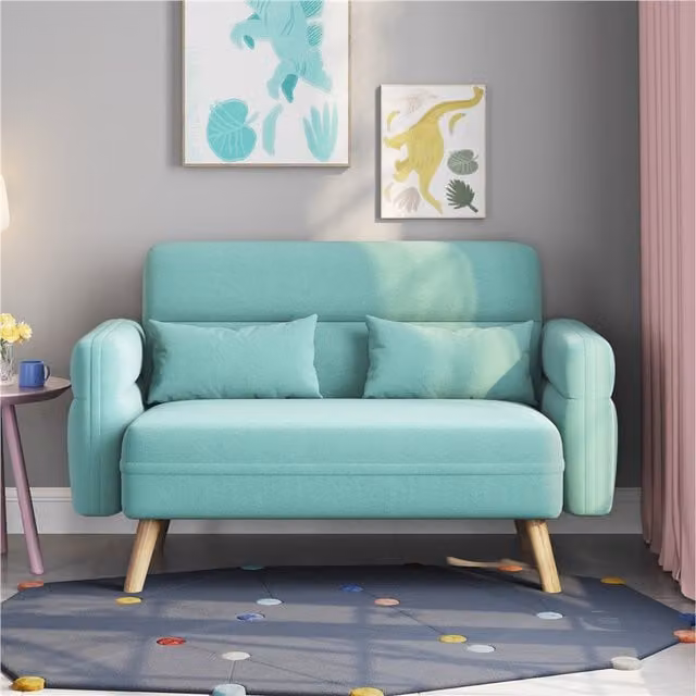 Yaheetech Mid-Century Small Fabric Loveseat Sofa with Scatter Cushions in Turquoise Blue, W: 77.5 cm