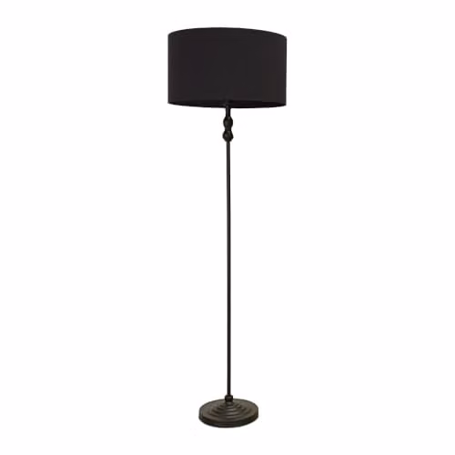 ValueLights Maggie Black Metal Candlestick Floor Lamp with Black Fabric Cylinder Shade – 1