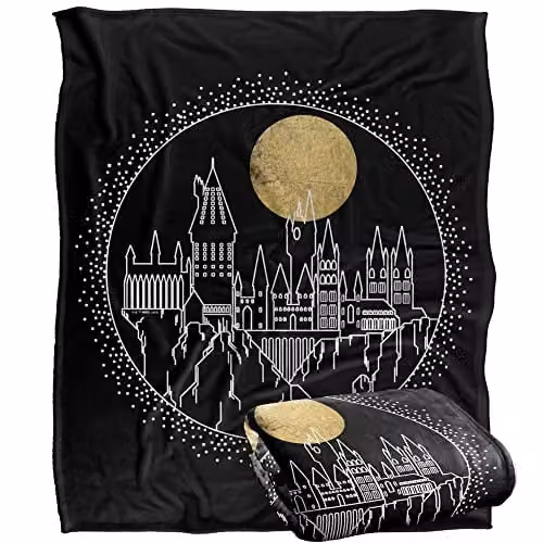 LOGOVISION Harry Potter Hogwarts Full Moon Line Art Super Soft Fleece Throw Blanket, Multicolour and White, W: 152 cm, D: 127 cm