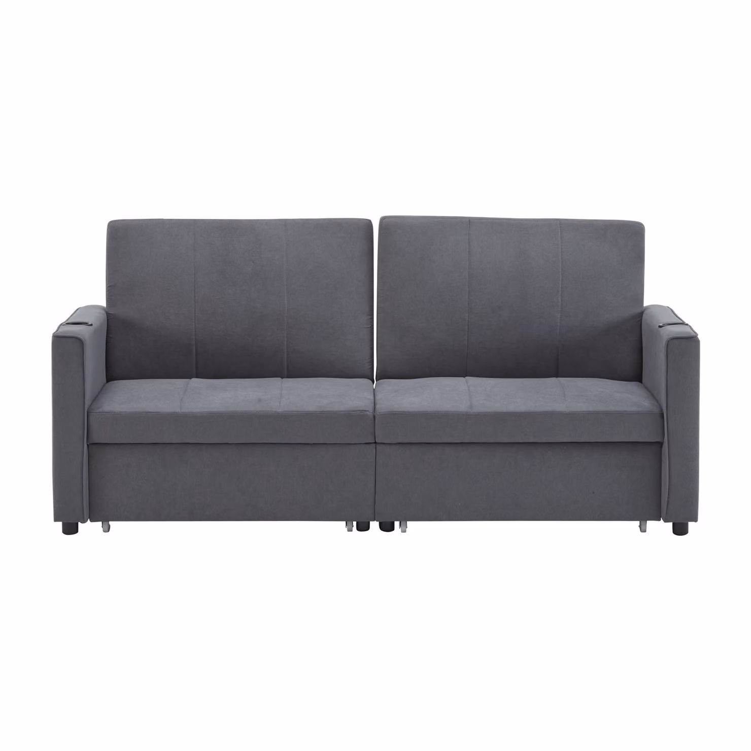 Aosom UK Modern Convertible Fabric Sofa Chair with Cup Holders and Side Pockets, King Size Pull Out Sofa Bed, Grey, W/D/H: 87 x 207 x 96 cm – 2