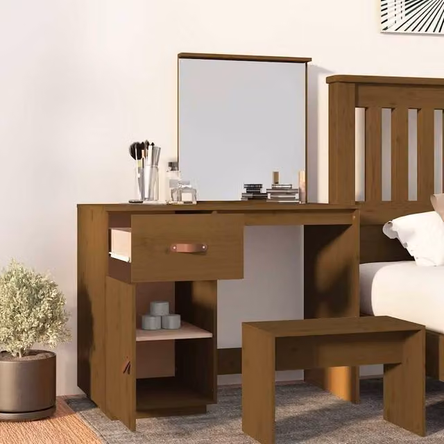 Berkfield Home Beautiful Dressing Table in Honey Brown Solid Pine, W/D/H: 95 x 50 x 134 cm – 1