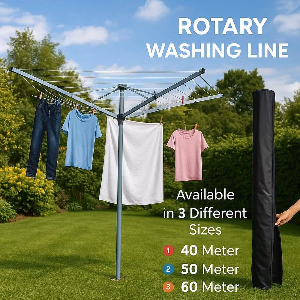 NESTLUNE 4 Arm Heavy Duty Rotary Clothes Airer in Silver, W 100 cm x D 100 cm – 2