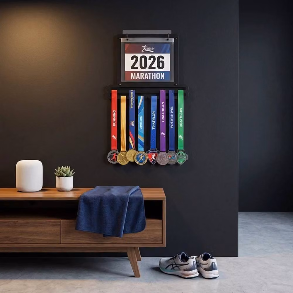 PAWNORA Wall-Mounted Medal Bib Display Rack in Black, W/D/H: 33 x 10 x 33 cm – 3