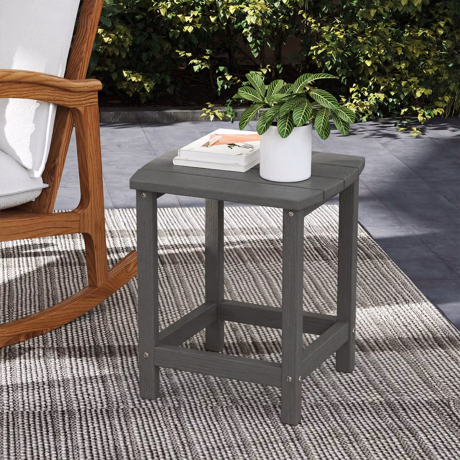 Outsunny Grey All-Weather Adirondack Outdoor Side Table for Garden and Terrace, W/D/H: 46 x 37 x 48 cm – 2