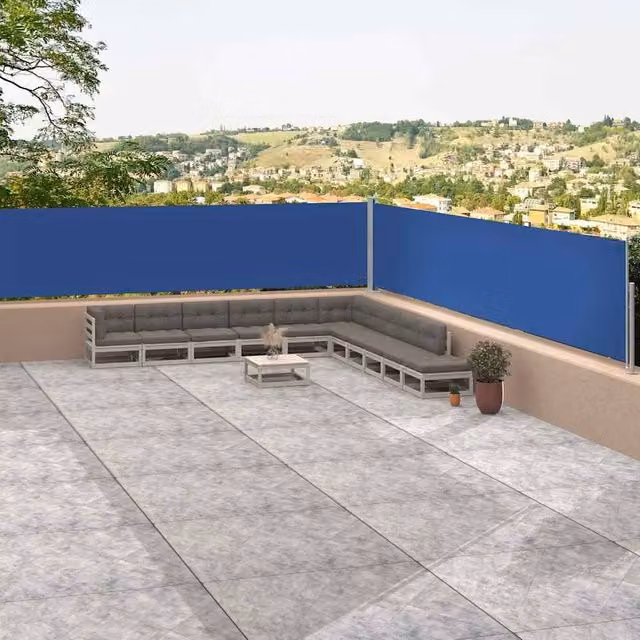 Berkfield Home Blue Retractable Polyester Roller Side Awning W/H: 117 x 1200 cm