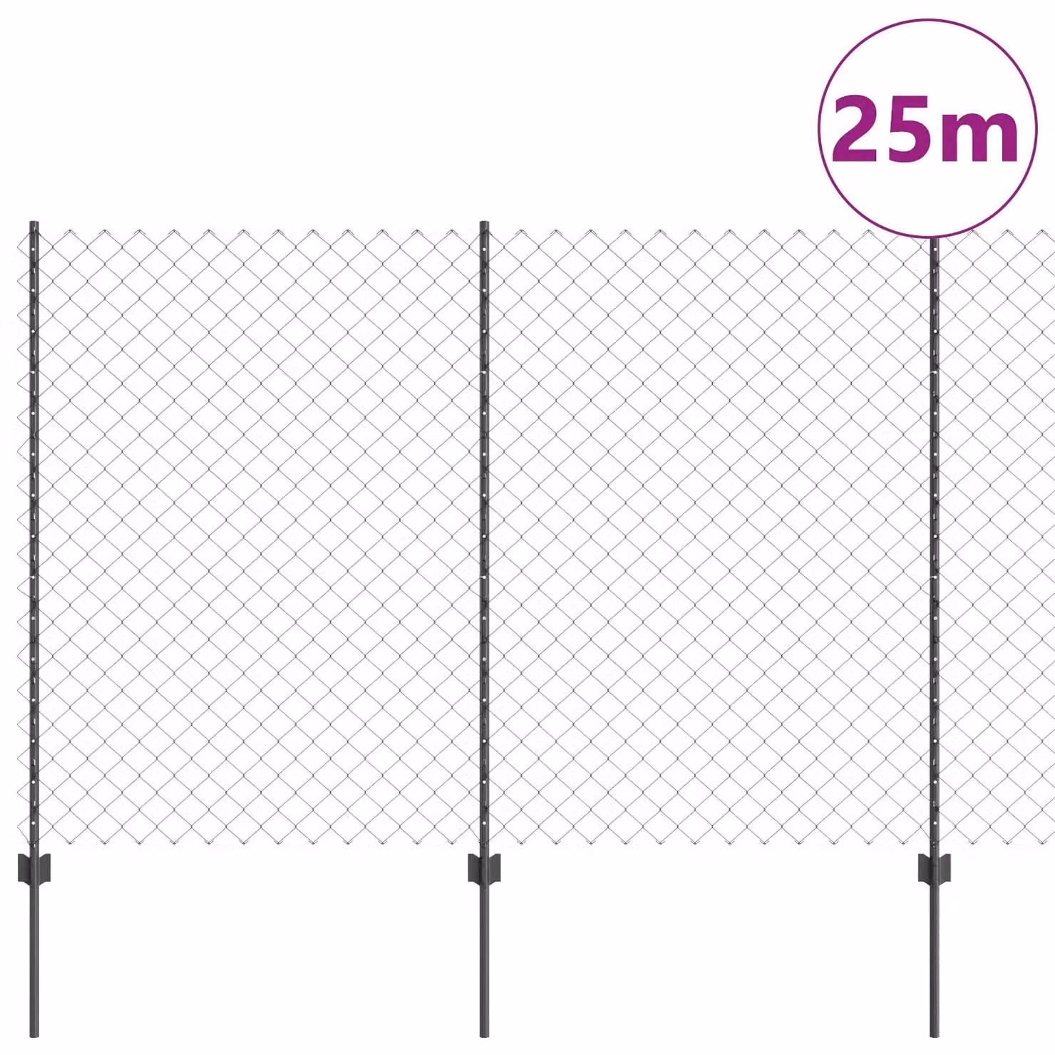 Berkfield Home Grey Galvanised Steel Chain Link Fence with 44 U Posts, 1.6 x 25 m – 2