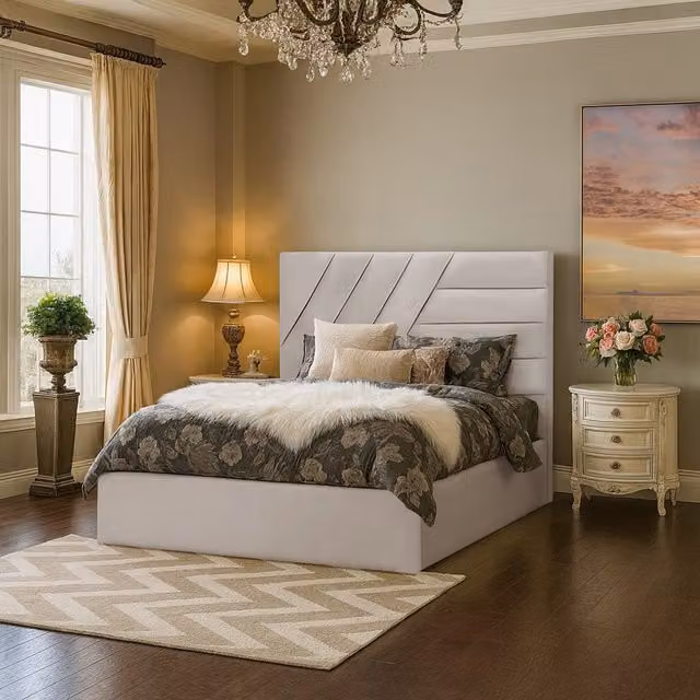 Desire Deco Eleonora Upholstered Velvet Bed Frame in Silver, W/D/H: 180 x 200 cm