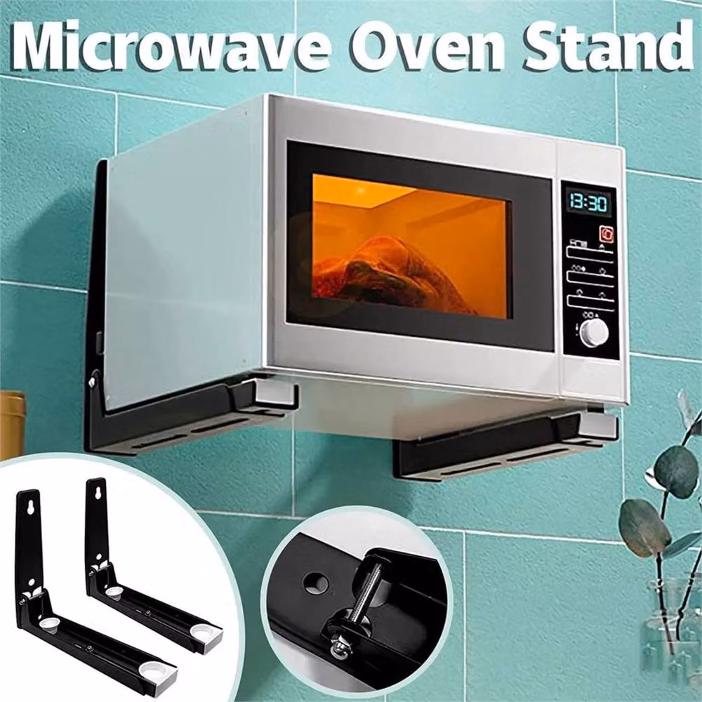 Nordara Heavy Duty Adjustable Microwave Bracket Rack, Black, W: 28.8 cm x D: 29.0 cm – 3