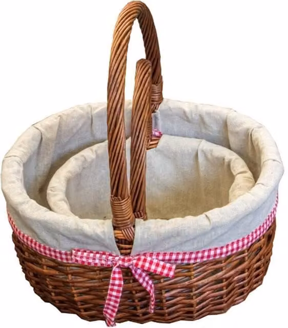 Set of 2 Red Hamper Wicker Hollander Shopping Baskets with Brown Lining