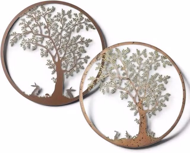 Heaven Sends Brown Metal Round Wall Plaque with Animal and Floral Designs, Diameter: 59.7 cm