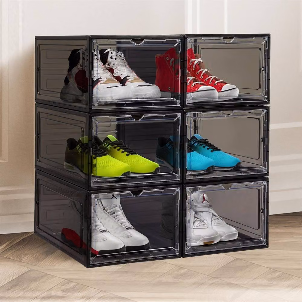 Kelvenix 6 Pack Stackable Transparent Black Shoe Storage Boxes made of Solid Acrylic Plastic – 5