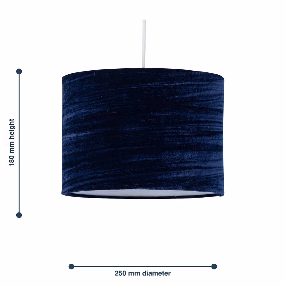 First Choice Lighting Blue Crushed Velvet Cylinder Pendant Light Shade, Diameter: 25 cm – 5
