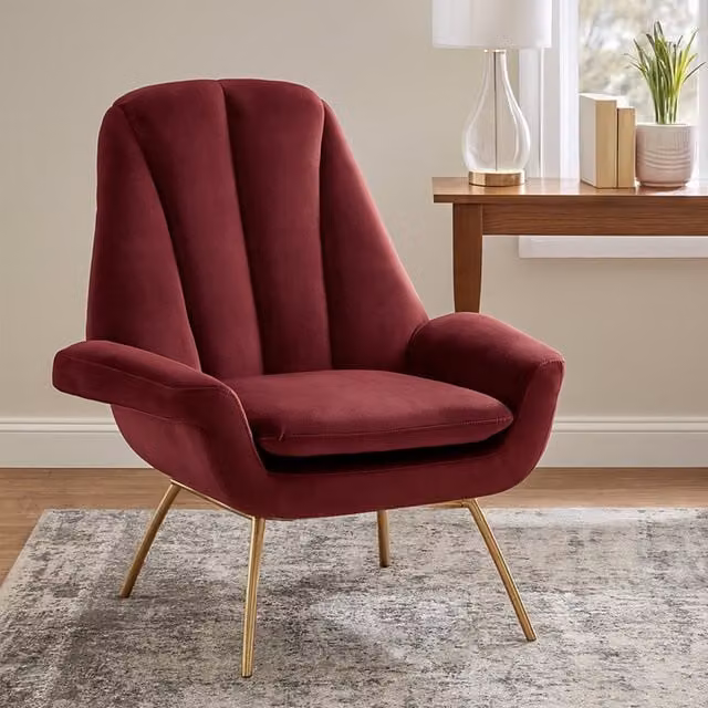 Fifty Five South Orsina Red and Gold Velvet Lounge Chair with Armrests – 1