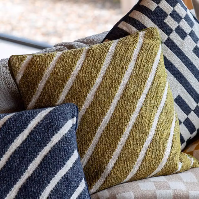 Terrys Green Striped Square Feather Filled Cushion W/D/H: 45 x 45 x 45 cm