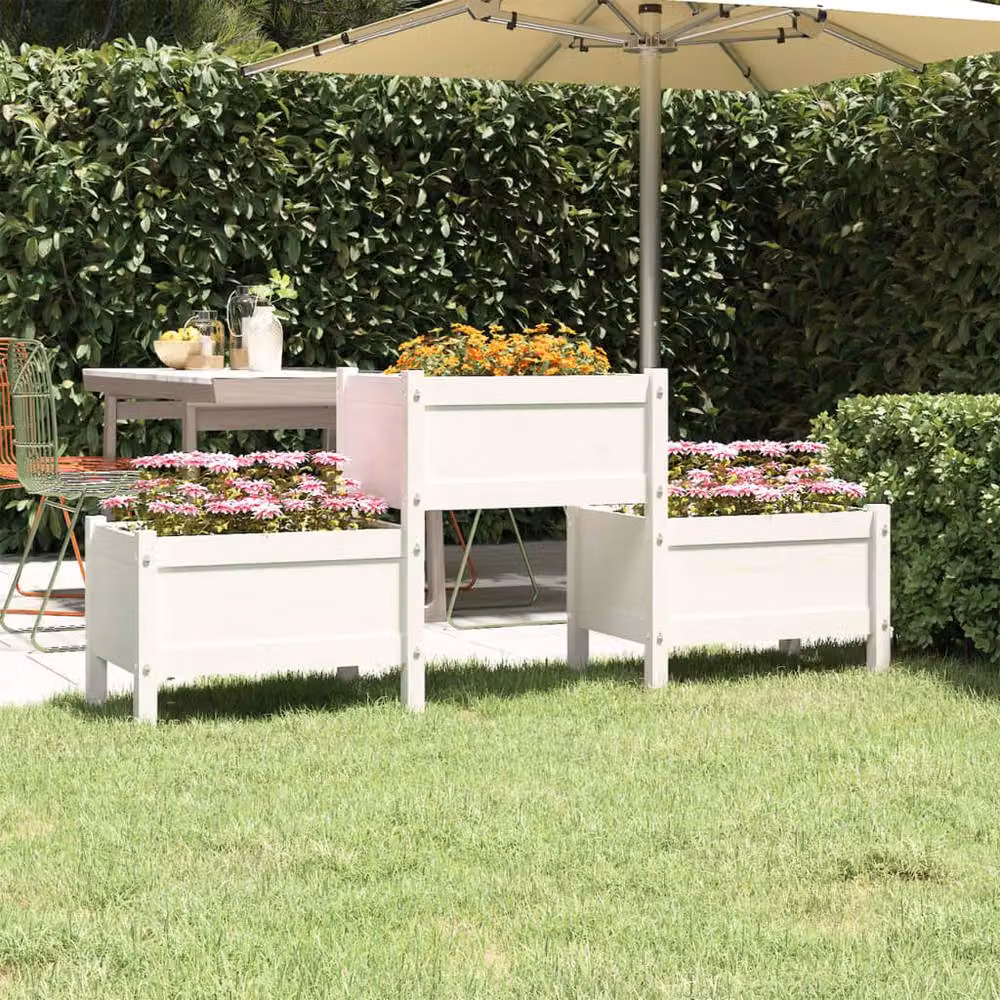 Berkfield Home White Solid Wood Pine Planter W: 178.5 cm, D: 44 cm, H: 75 cm – 2