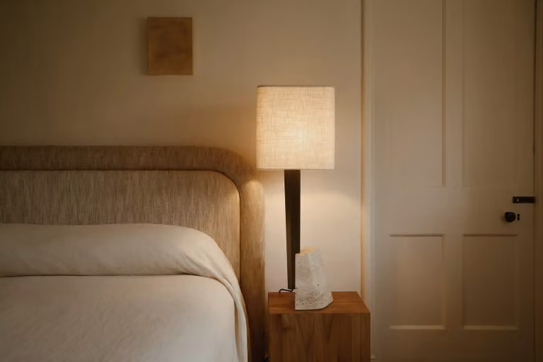 CTO Lighting Roc Dimmable LED Table Lamp in Black with Stone and Metal Finish