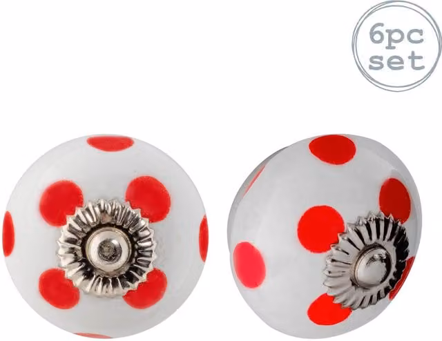 Nicola Spring Ceramic Cabinet Knobs, Pack of 6, White and Red