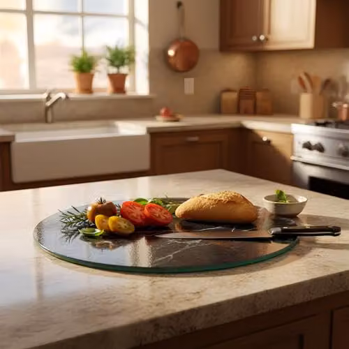 Harbour Housewares Round Black Marble Effect Glass Chopping Board, Diameter: 30 cm – 5