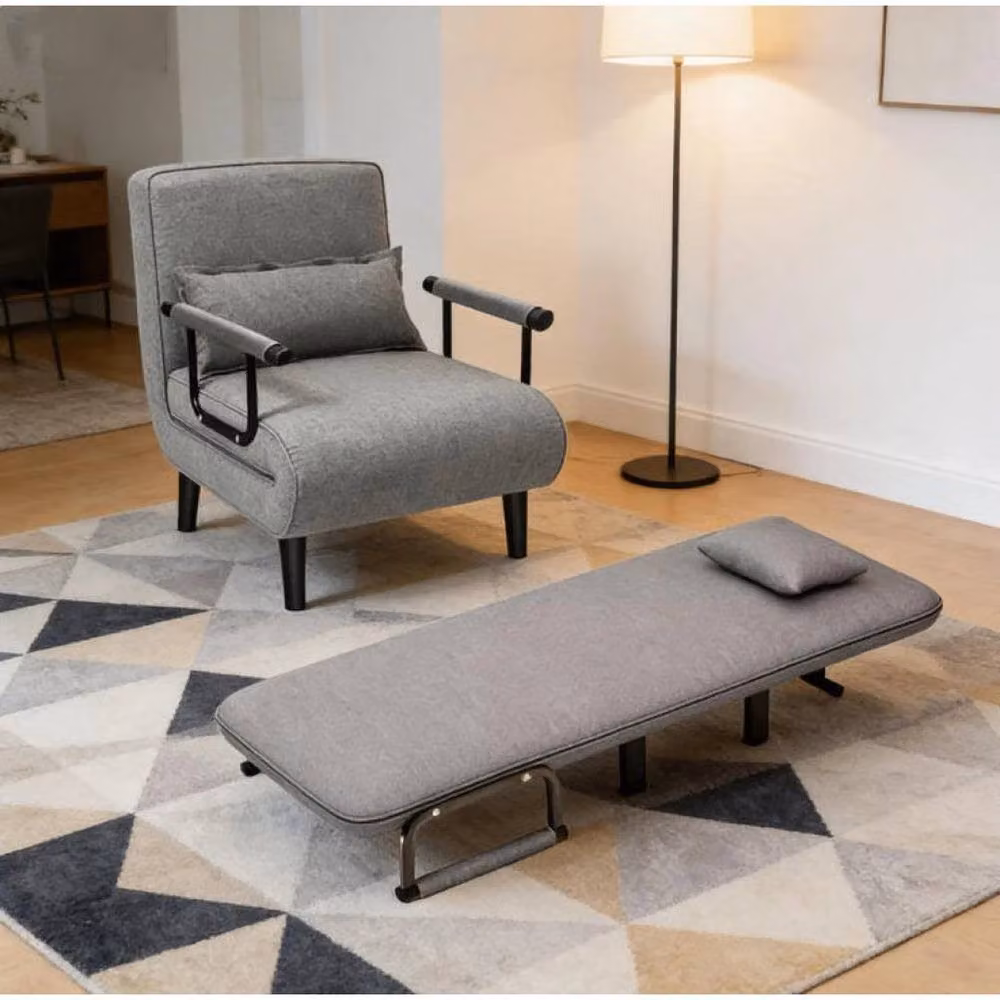 NESTLUNE Grey Fabric Upholstered 1 Seater Sofa-Bed Sleeper with Armrests, W: 100 cm, H: 15 cm – 3