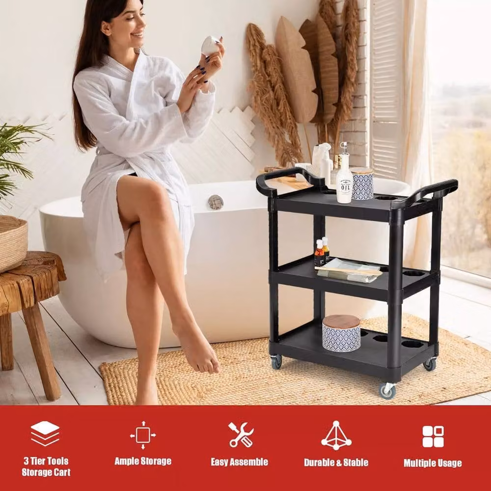 Dprodo 3 Tier Plastic Rolling Detailing Tool Cart, Black, W: 60 cm, D: 60 cm, H: 150 cm – 4