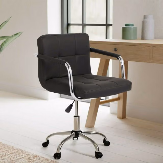 Neo Black Synthetic Leather Modern Task Chair with Armrests for Home Office
