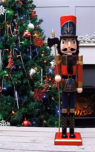 St Helens Home & Garden Nutcracker with Sceptre Christmas Decoration, Multicolour, Height: 60 cm
