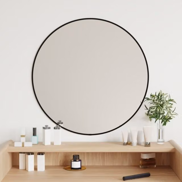 Berkfield Home Minimalist Round Wall Mirror in Black, Diameter: 60 cm