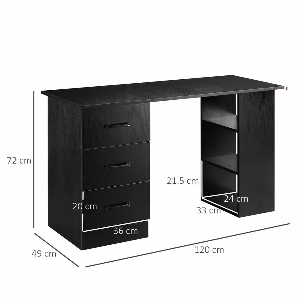Havendro Modern Black Computer Desk with Storage, W/D/H: 120 x 60 x 72 cm – 2