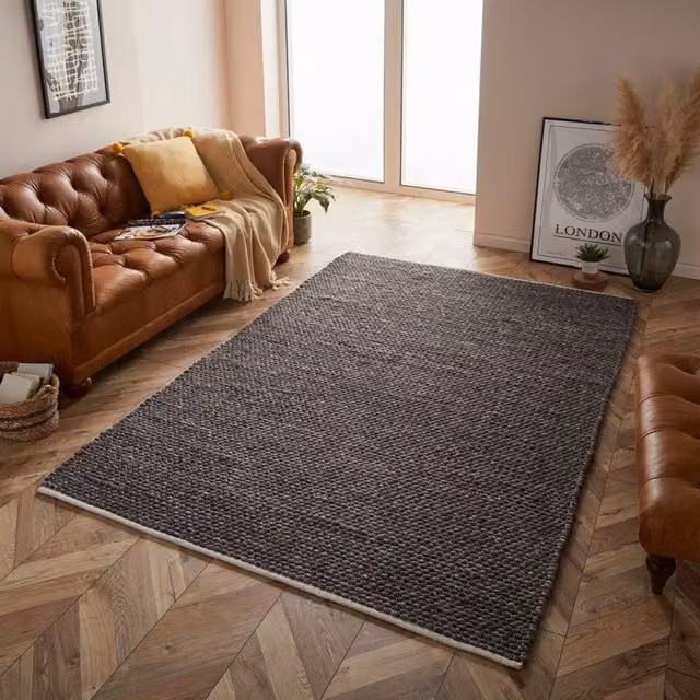 The Rug Shop UK Charcoal Handmade Wool Modern Plain Area Rug, W/D: 200 x 290 cm – 1