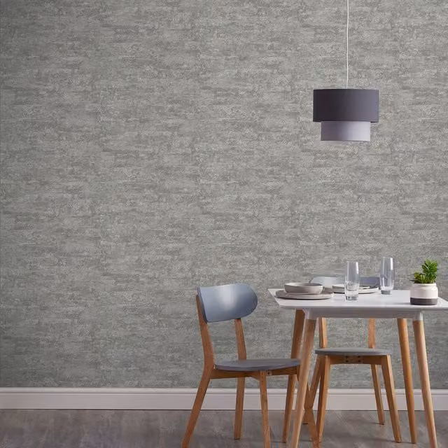 Grandeco Drew Textured Blown Mica Abstract Vinyl Wallpaper in Grey and Blue