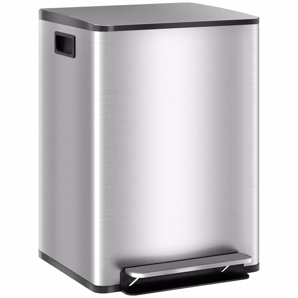 HOMCOM Double Kitchen Pedal Bin with Soft-Close Lid, Silver Tone, 2 x 20L – 2