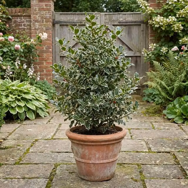 Plants By Post Silver Variegated Holly Ornamental Shrub, Green and White, 3L Pot