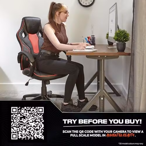 X-Rocker Maverick Mid Back Racing Gaming Chair for Kids and Teens in Black and Red with Synthetic Leather and Padded Armrests, W/D/H: 61.0 x 66.0 x 110.0 cm – 7