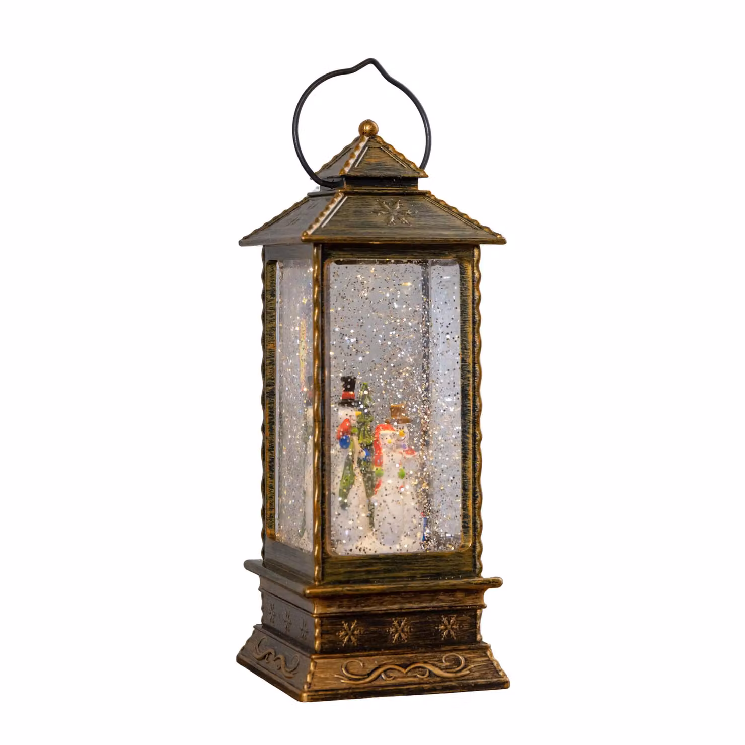 Samuel Alexander Bronze Dual Powered LED Light Up Christmas Water Spinner Lantern with Snowman Scene, Height: 27 cm – 3