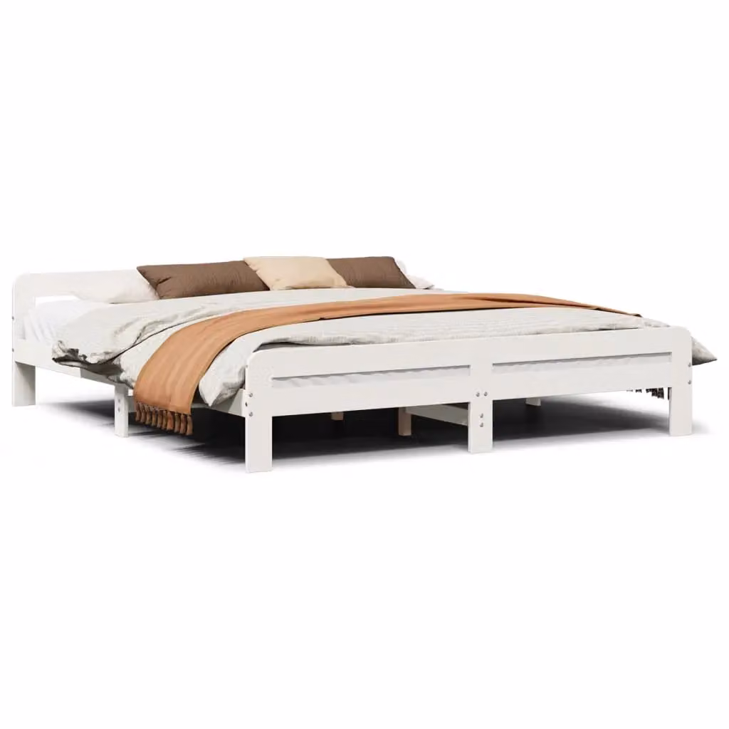 Berkfield Home White Solid Pine Wood Bed Frame W/D/H: 200 x 200 cm – 2