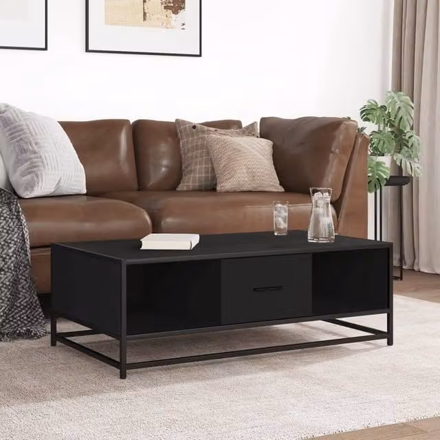 Berkfield Home Modern Black Coffee Table with Metal Sled Base, W/D/H: 100 x 57 x 35 cm – 1