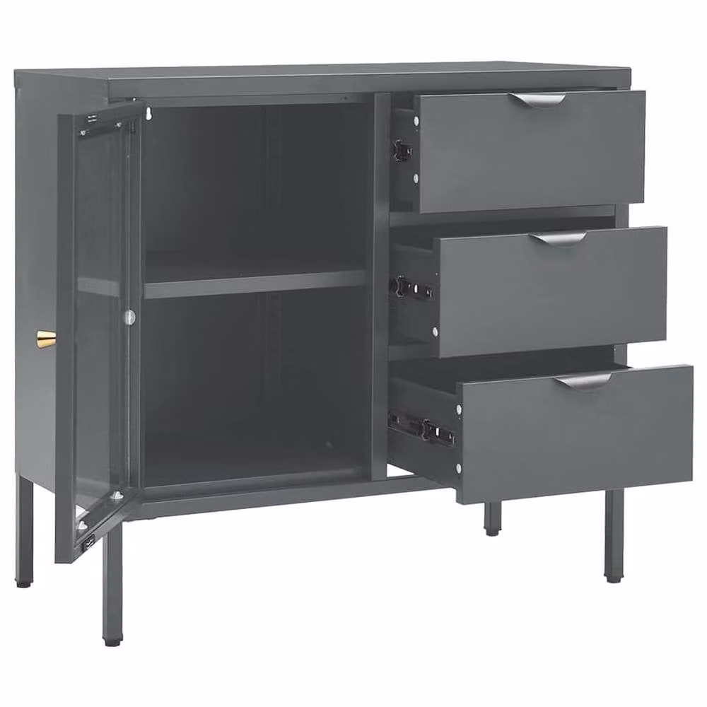 Berkfield Home Anthracite Sideboard in Dark Grey with Steel and Tempered Glass, W/D/H: 75 x 35 x 70 cm – 4