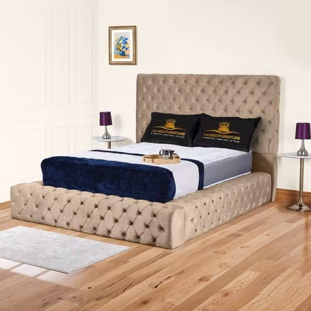 UK Bed Furniture Ambassador Ottoman Gas Lift Upholstered Bed in Beige, Super King, W/D/H: 200 x 200 cm – 1